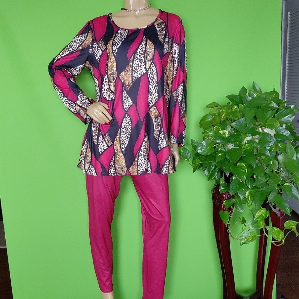 Vibrant Patterned Tunic and Pants Set, Sz. XL, NWOT